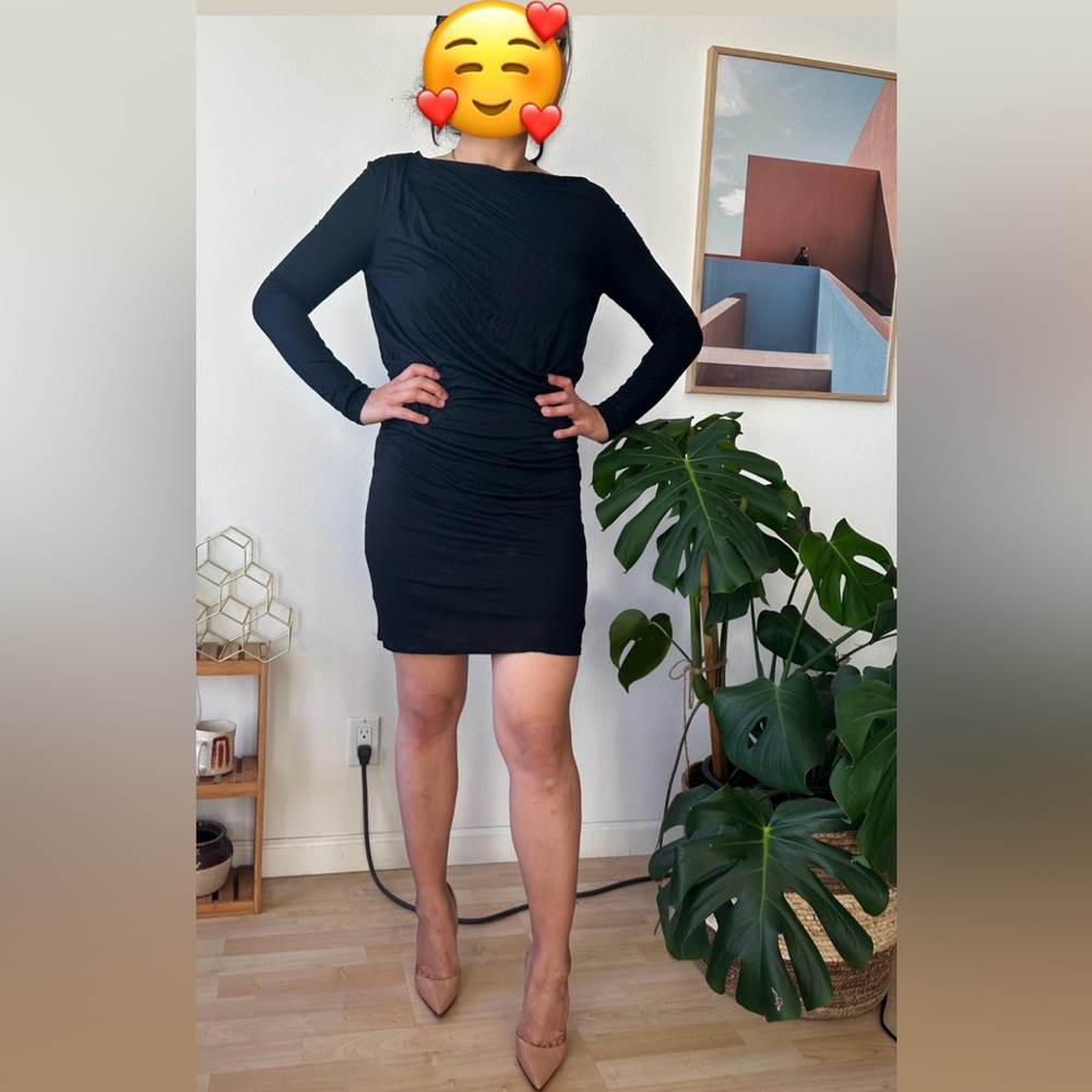 Helmut Lang black long sleeve open back dress